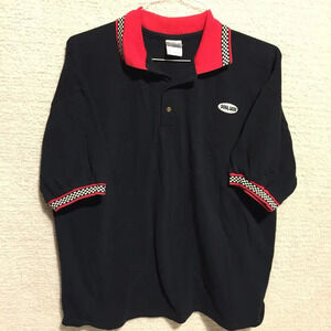 Gildan Men's Black Race checkered Trim Polo Shirt XL Cotton